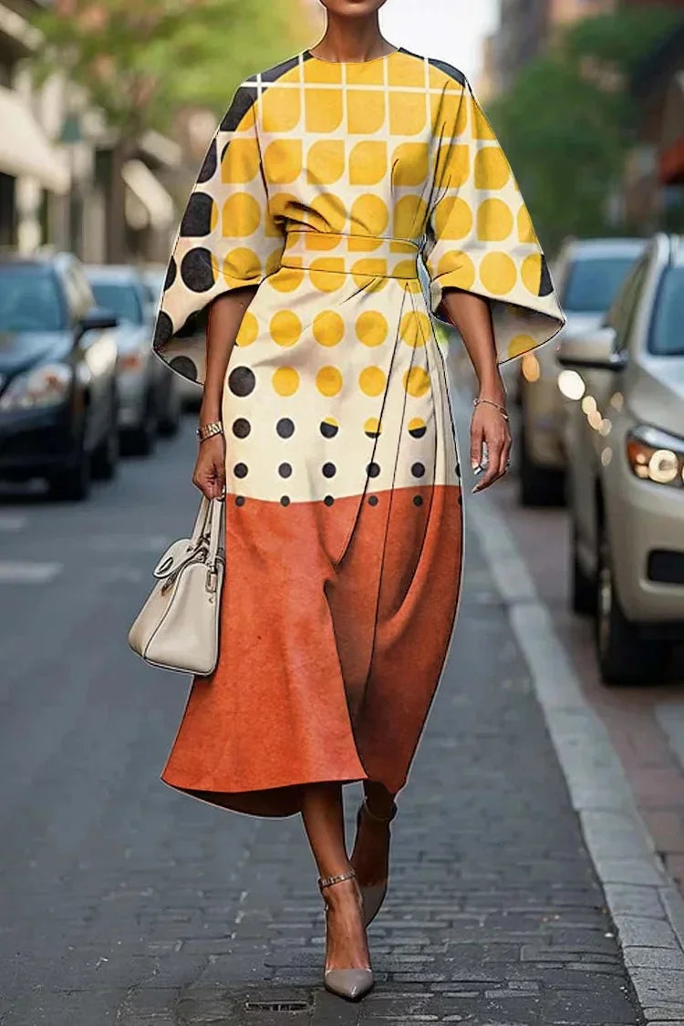 Elegant Floral Ocean Dress for Women Ankle Length Polyester Fiber Independent Station Cross-border 2025 Dress