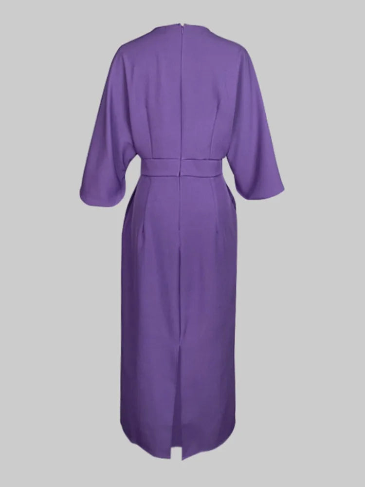 Beautyblue Long Dress for Women Fashion Summer Elegant Dresses 2025 New Round-Neck Puff Sleeves Pleated Party Evening Dress