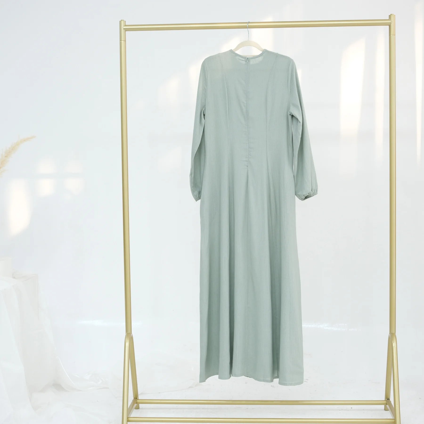 Muslim Long Dresses for Women Cotton Linen Fabric Round Neck Fitted Waist Outdoor Girl's Clothing Evening Party Abayas White