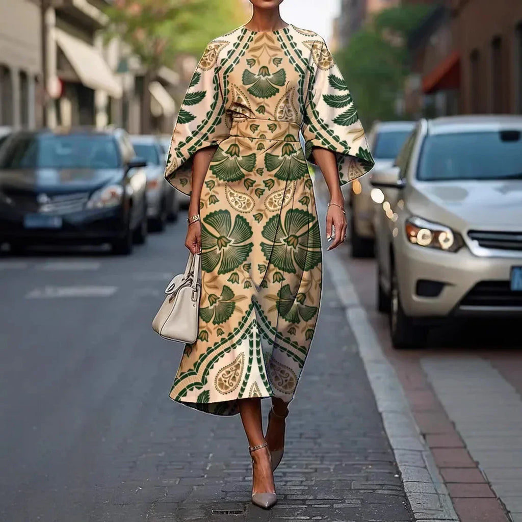 Elegant Floral Ocean Dress for Women Ankle Length Polyester Fiber Independent Station Cross-border 2025 Dress