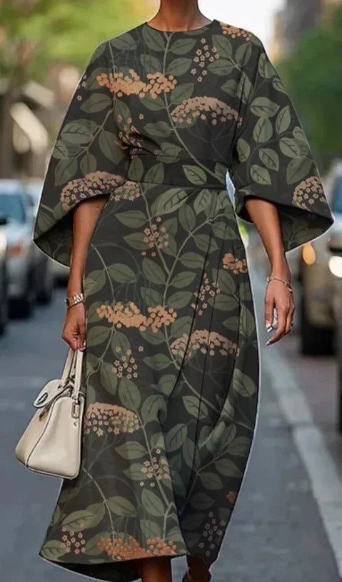 Elegant Floral Ocean Dress for Women Ankle Length Polyester Fiber Independent Station Cross-border 2025 Dress