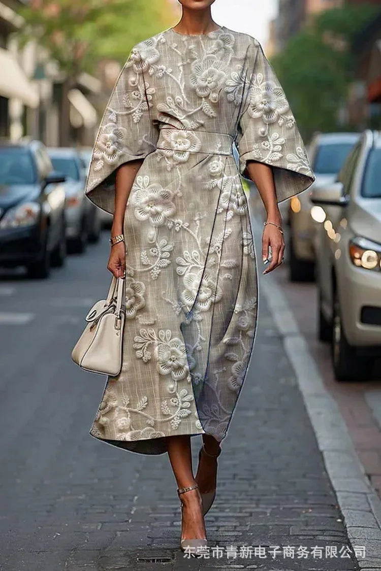 Elegant Floral Ocean Dress for Women Ankle Length Polyester Fiber Independent Station Cross-border 2025 Dress