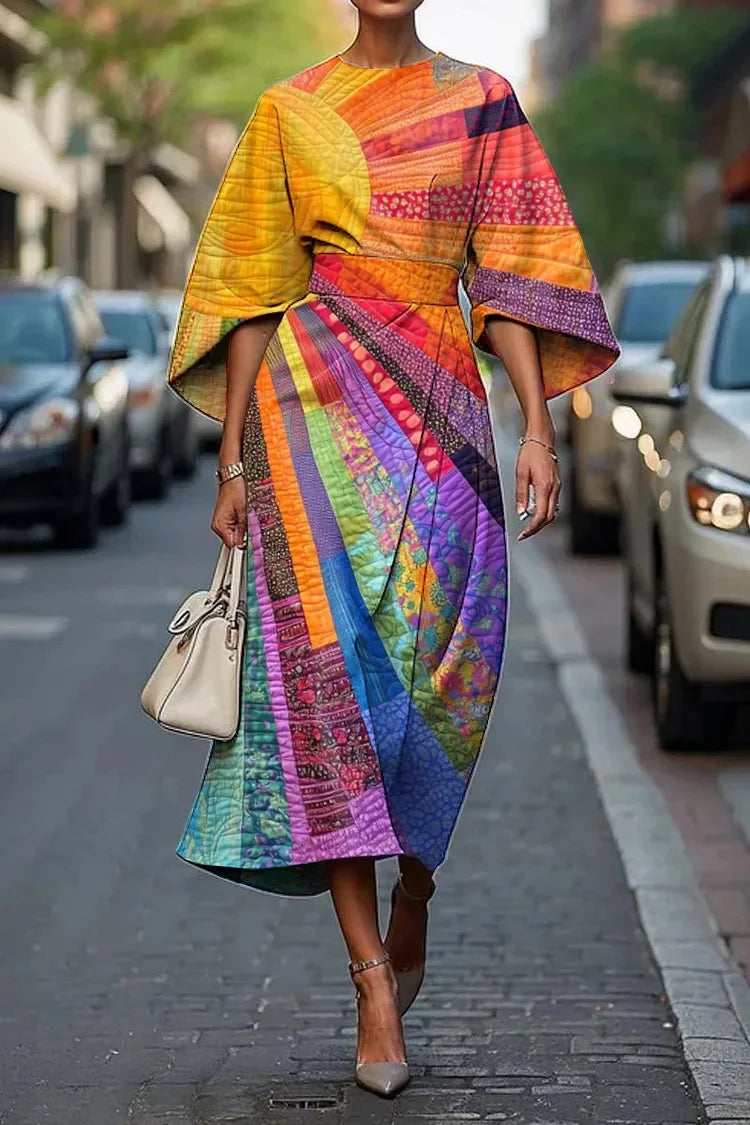 Elegant Floral Ocean Dress for Women Ankle Length Polyester Fiber Independent Station Cross-border 2025 Dress