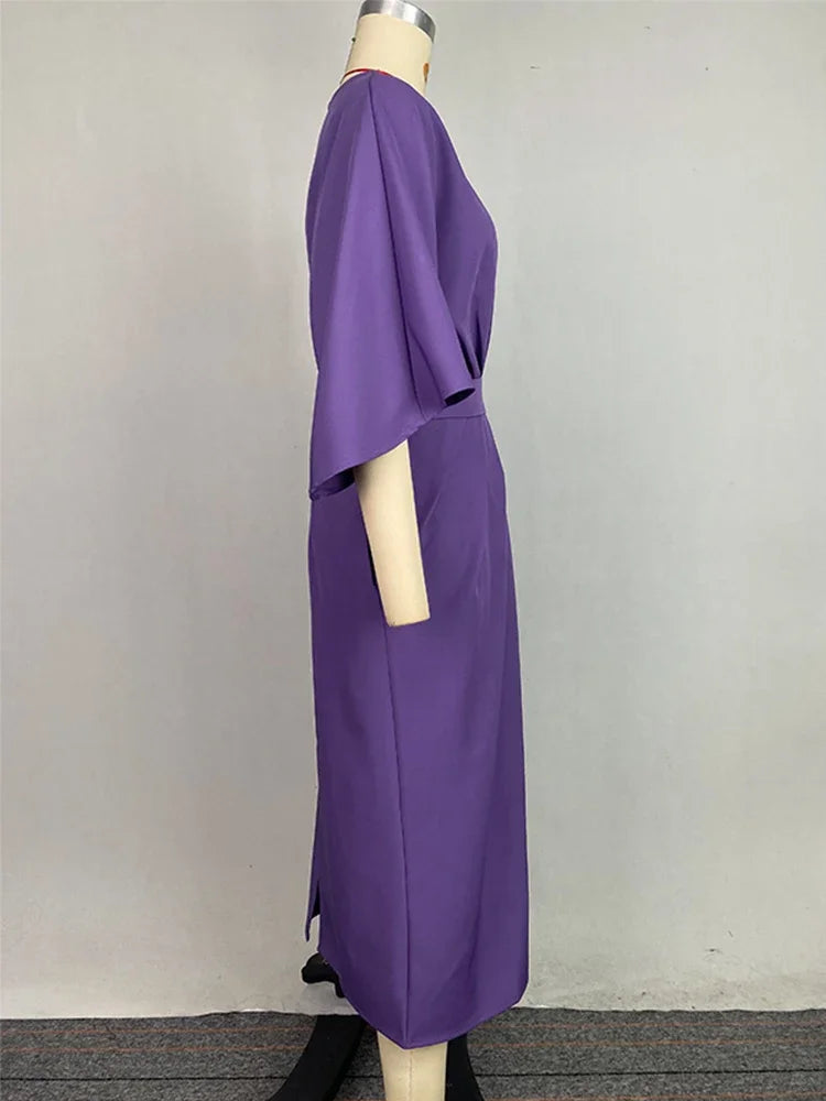 Long Dress for Women Fashion Summer Elegant Dresses 2025 New Round-Neck Puff Sleeves Pleated Party Evening Dress