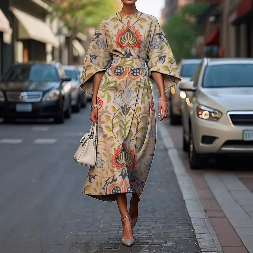 Elegant Floral Ocean Dress for Women Ankle Length Polyester Fiber Independent Station Cross-border 2025 Dress