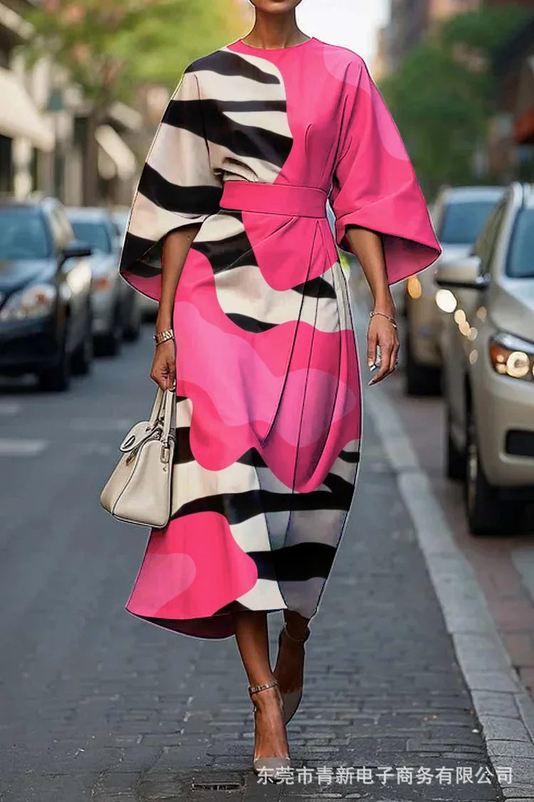 Elegant Floral Ocean Dress for Women Ankle Length Polyester Fiber Independent Station Cross-border 2025 Dress