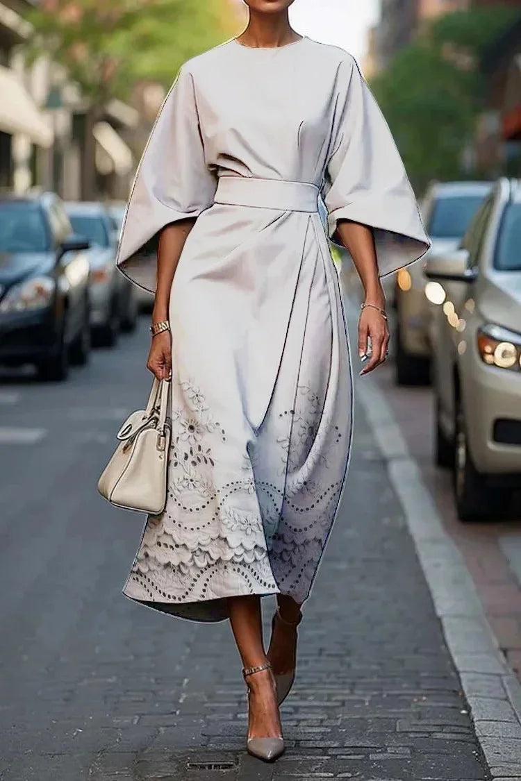 Elegant Floral Ocean Dress for Women Ankle Length Polyester Fiber Independent Station Cross-border 2025 Dress