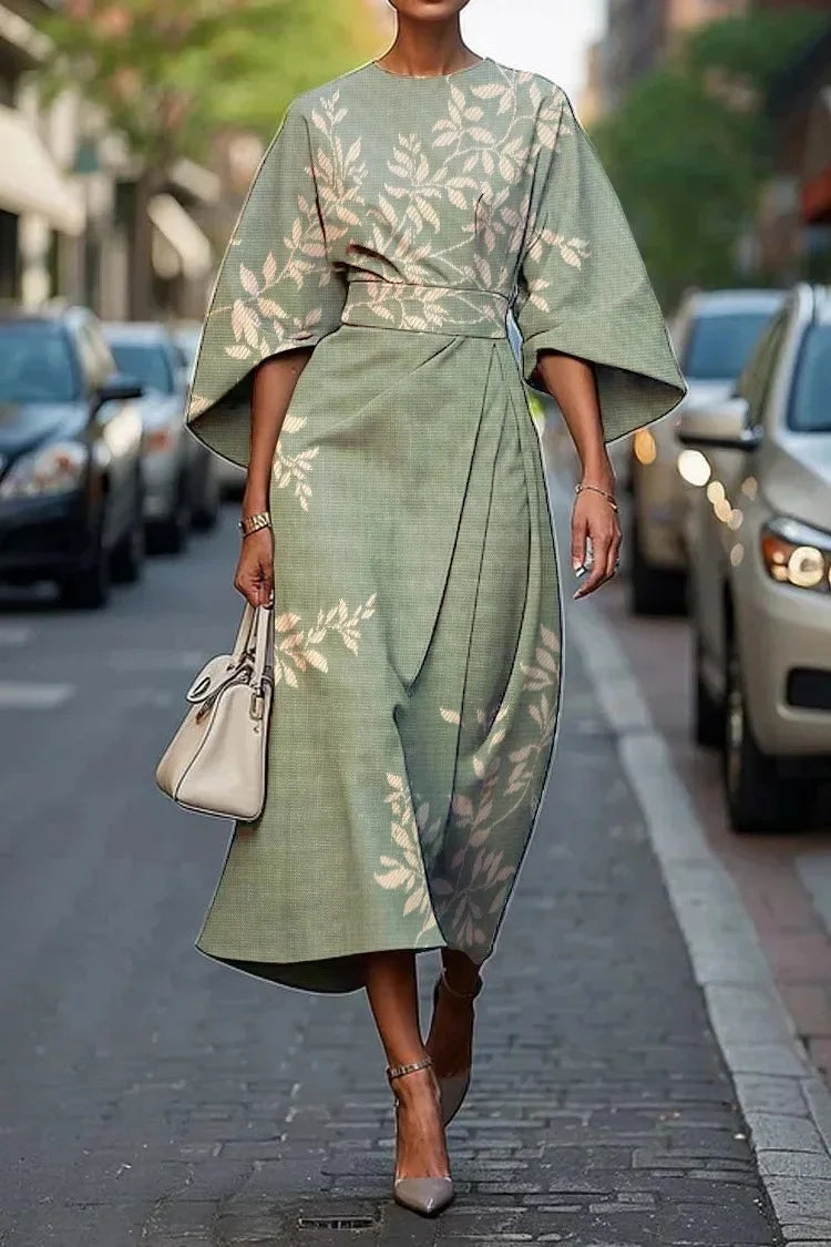 Elegant Floral Ocean Dress for Women Ankle Length Polyester Fiber Independent Station Cross-border 2025 Dress