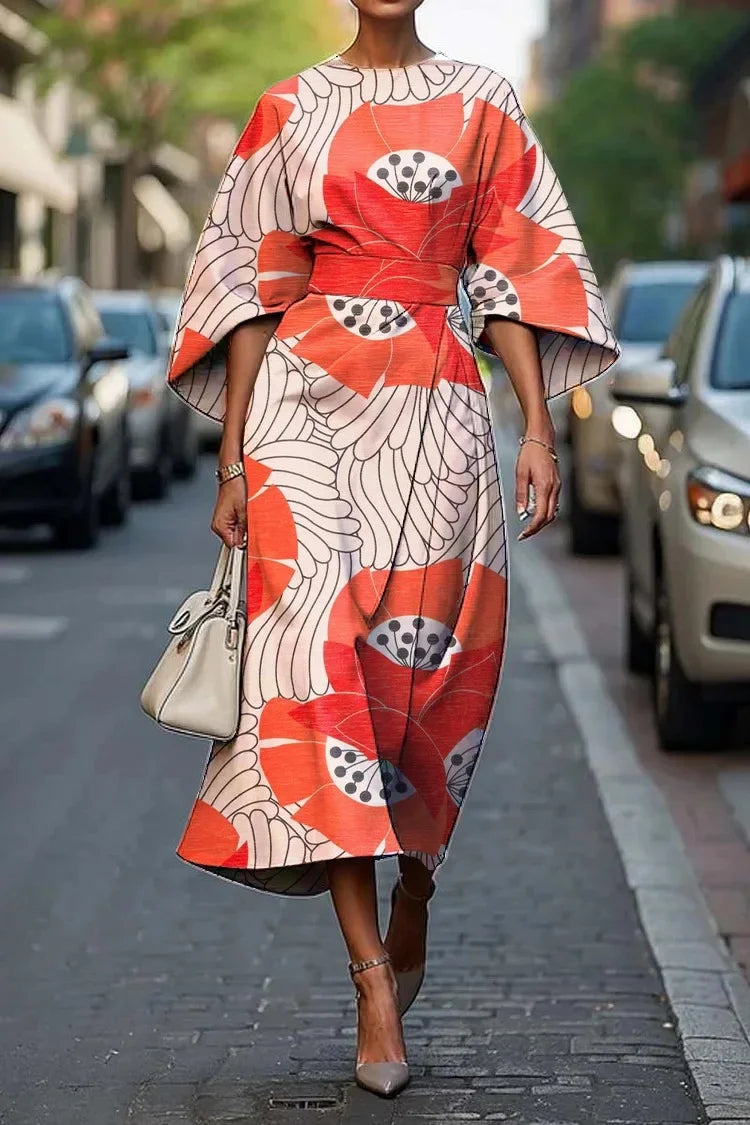 Elegant Floral Ocean Dress for Women Ankle Length Polyester Fiber Independent Station Cross-border 2025 Dress