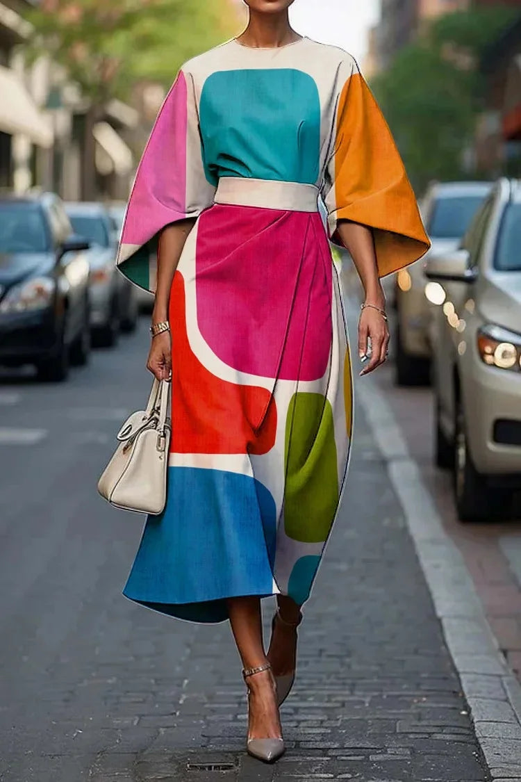 Elegant Floral Ocean Dress for Women Ankle Length Polyester Fiber Independent Station Cross-border 2025 Dress