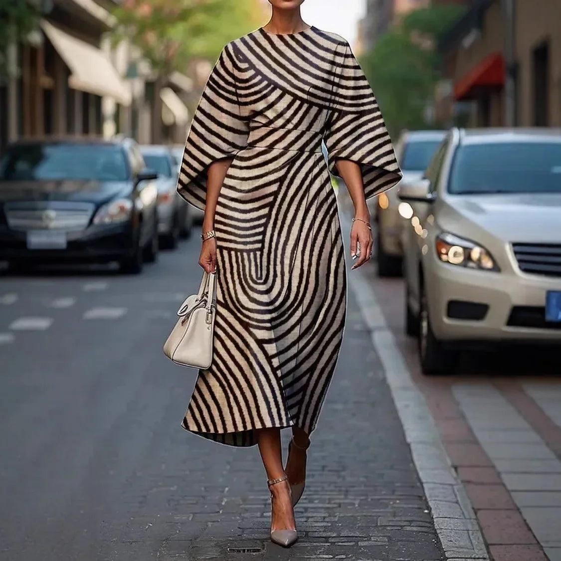 Elegant Floral Ocean Dress for Women Ankle Length Polyester Fiber Independent Station Cross-border 2025 Dress