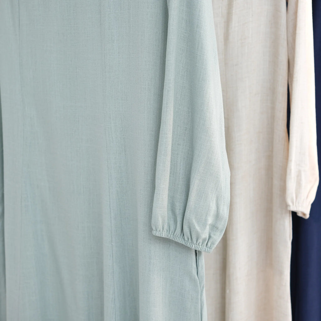 Muslim Long Dresses for Women Cotton Linen Fabric Round Neck Fitted Waist Outdoor Girl's Clothing Evening Party Abayas White