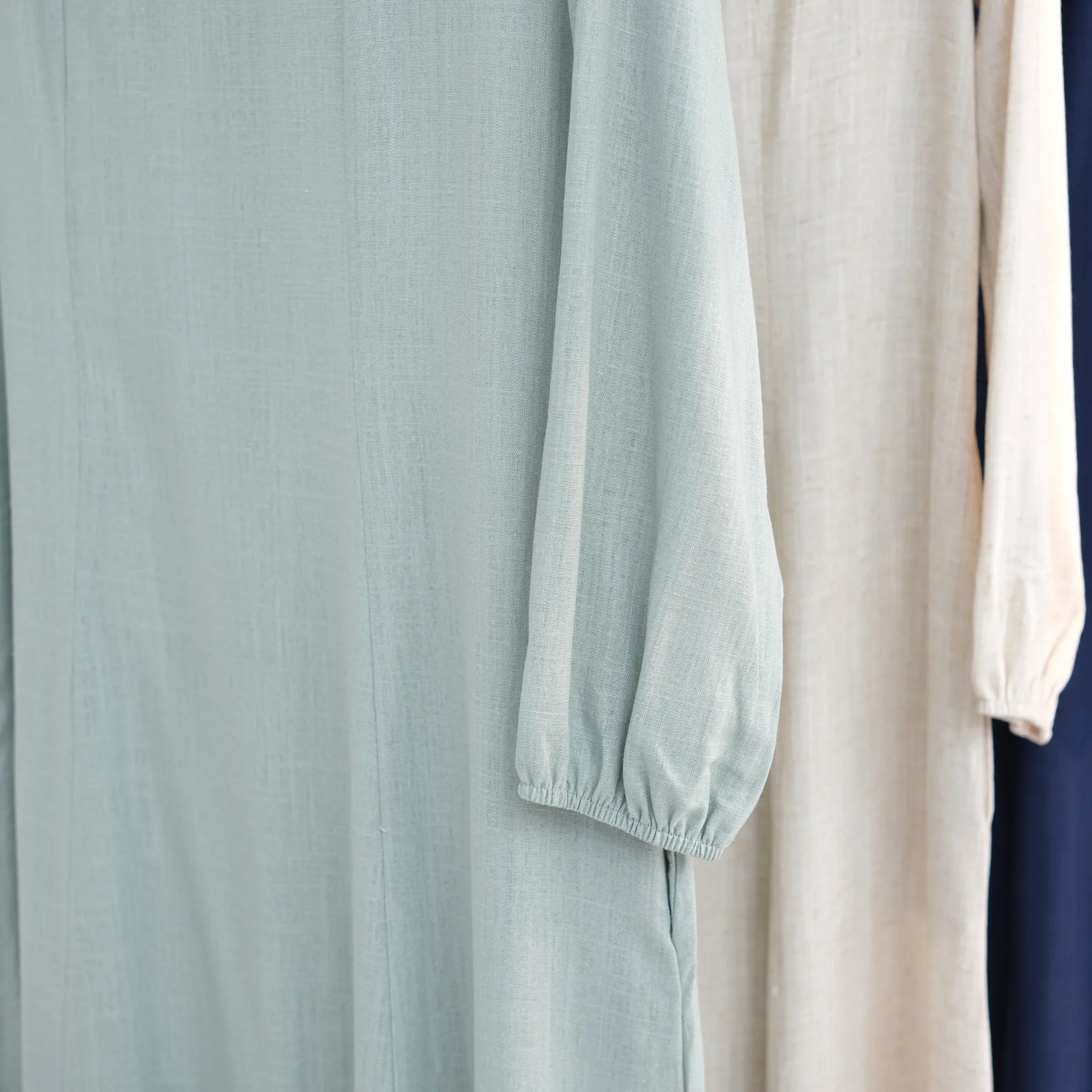 Muslim Long Dresses for Women Cotton Linen Fabric Round Neck Fitted Waist Outdoor Girl's Clothing Evening Party Abayas White