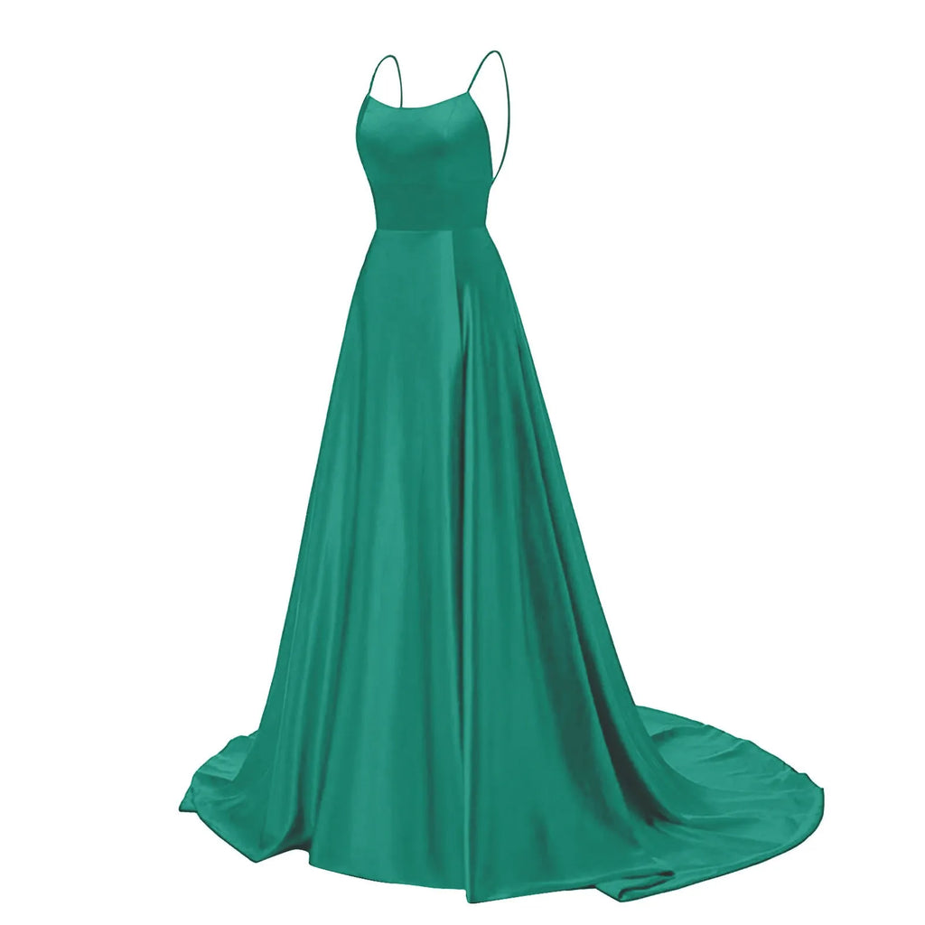 Women'S Long Dresses  Backless Long Dresses Satin Strap Party  Dress Side Slit Wedding Pockets Dress Vestidos платье 2024