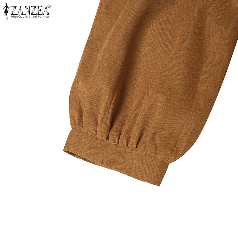 ZANZEA 2025 Autumn Solid Work Dresses Women V Neck Long Sleeve Dress Elegant A Line Party Sundress Casual Solid Button Midi Robe