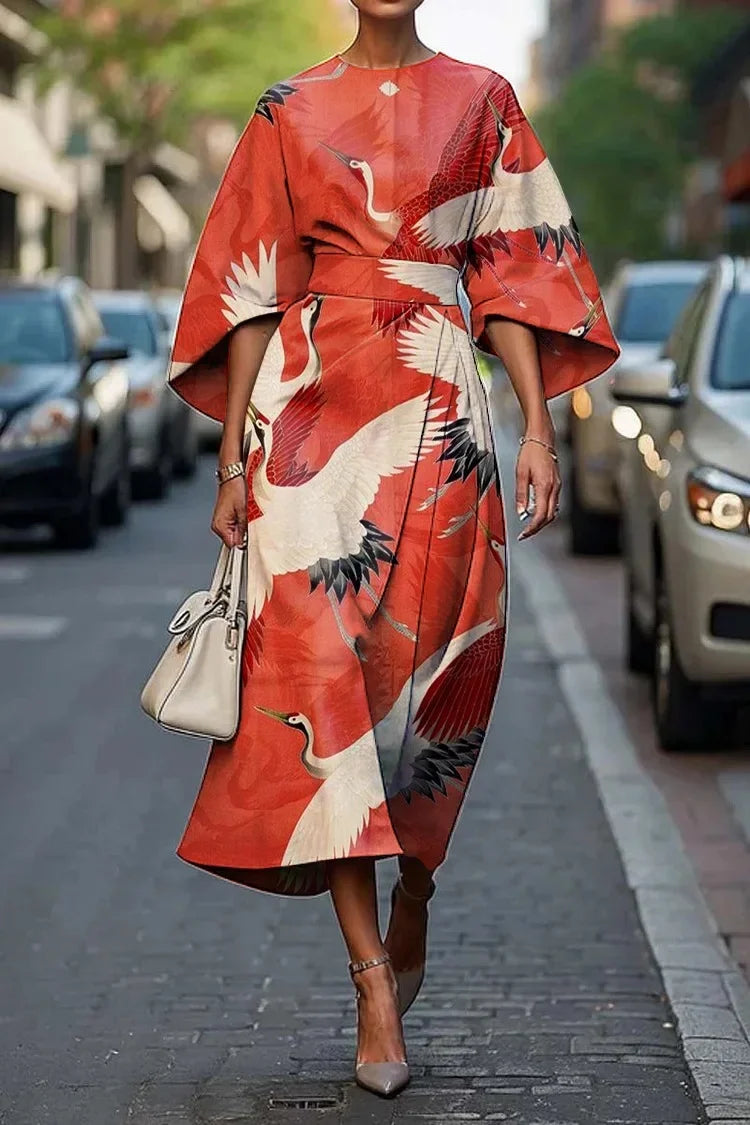 Elegant Floral Ocean Dress for Women Ankle Length Polyester Fiber Independent Station Cross-border 2025 Dress