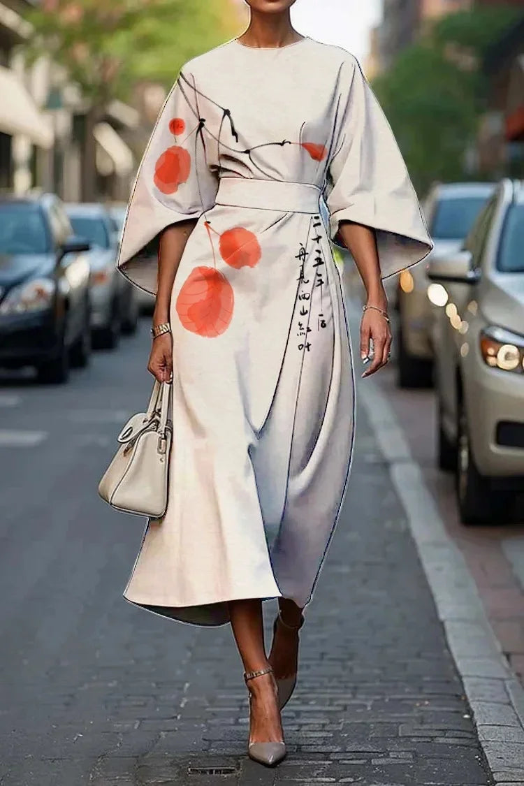 Elegant Floral Ocean Dress for Women Ankle Length Polyester Fiber Independent Station Cross-border 2025 Dress