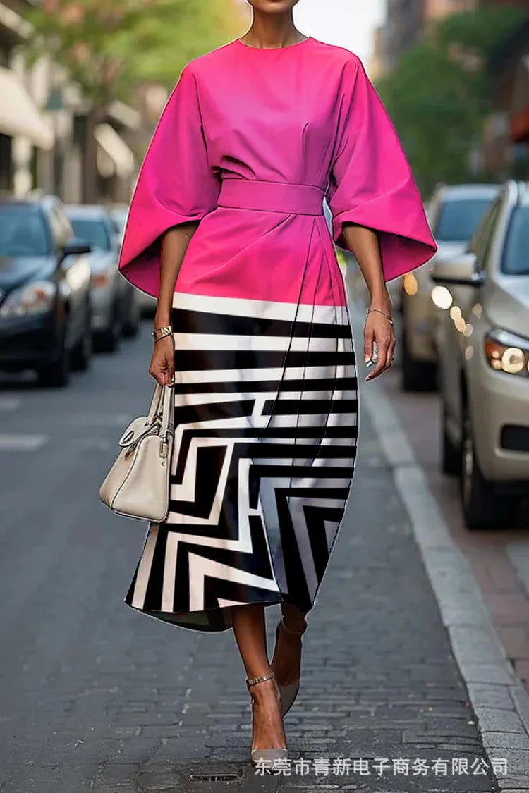 Elegant Floral Ocean Dress for Women Ankle Length Polyester Fiber Independent Station Cross-border 2025 Dress