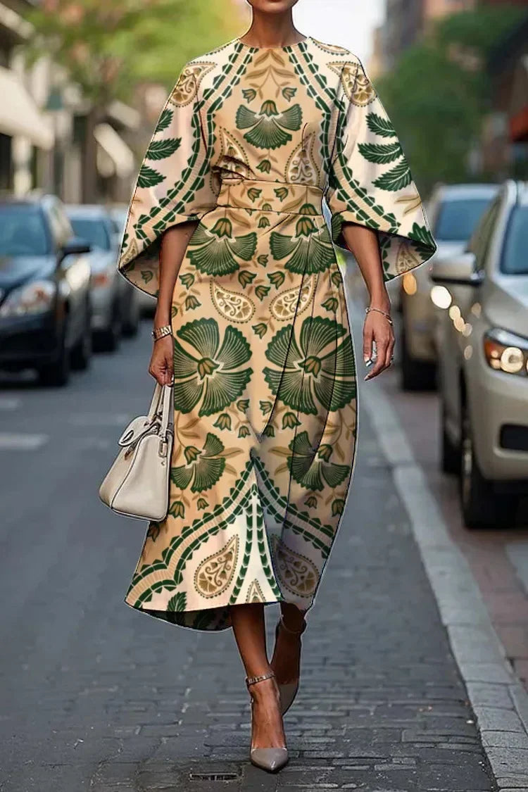 Elegant Floral Ocean Dress for Women Ankle Length Polyester Fiber Independent Station Cross-border 2025 Dress