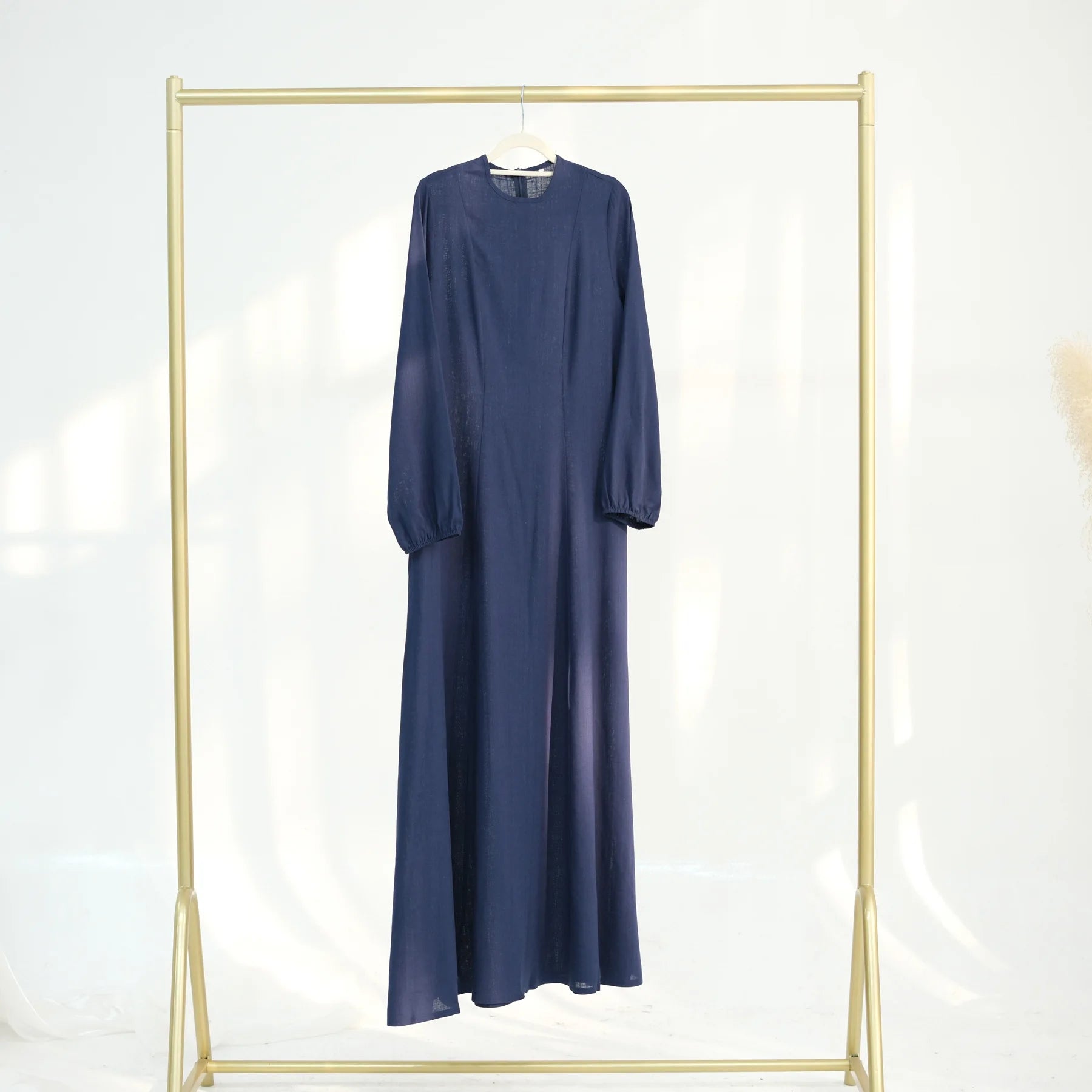 Muslim Long Dresses for Women Cotton Linen Fabric Round Neck Fitted Waist Outdoor Girl's Clothing Evening Party Abayas White