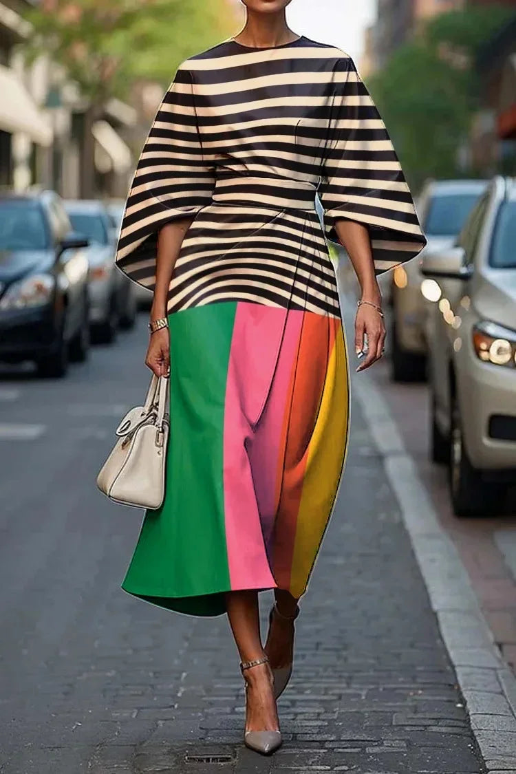 Elegant Floral Ocean Dress for Women Ankle Length Polyester Fiber Independent Station Cross-border 2025 Dress