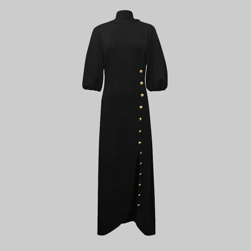 Modigirl Wedding Prom Evening Gown Party Slit Maxi Dresses for Woman 2025 New Lace Up Gold Button Womens Black Autumn Long Dress